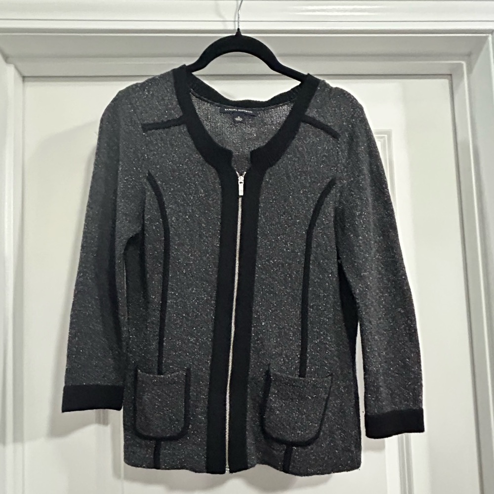 Banana‎ Republic 3/4 Sleeve Chic Gray and Black Zip-Up Cardigan